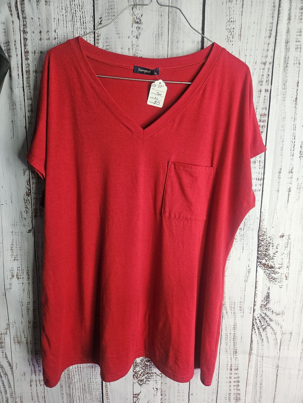 Simpel Women's Red V-Neck Pocket Tee
